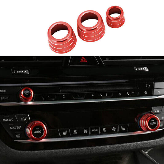 for BMW 5 Series G30 2018-2023 Red Aluminum Middle Console Ac Knob Cover Trim 3P