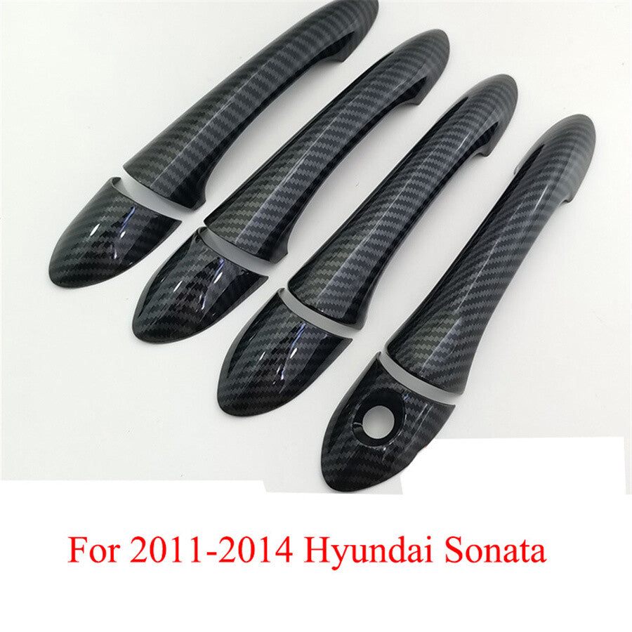 1Set ABS Glossy Car Carbon Fiber Look Door Handle Cover Trim for Hyundai Sonata