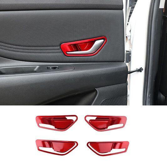 for Hyundai for Elantra 2021-2023 Glossy Red Inner Door Handle Bowl Cover Trim 4PC