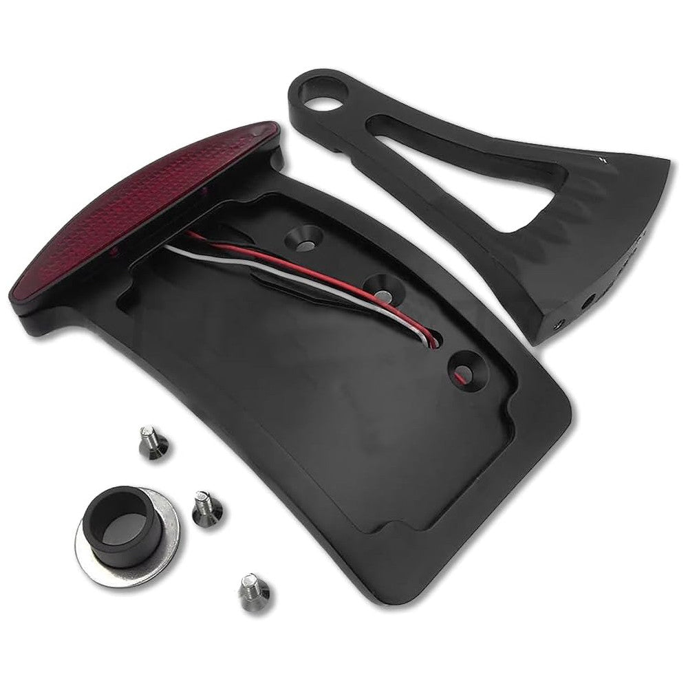 Axle Side Mount LED Taillight and Curved Vertical License Plate Mount for Harley