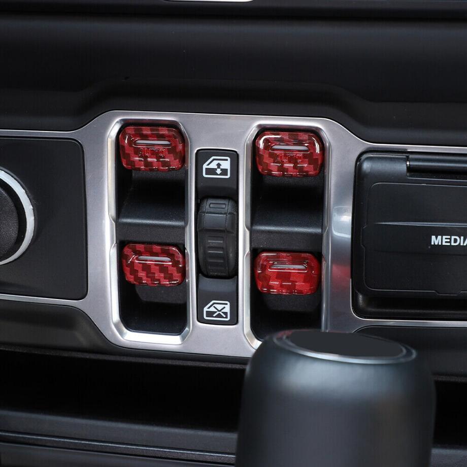 Suitable for 18-23 for Jeep for Wrangler JL ABS red carbon fiber window lift switch adjustment button decoration