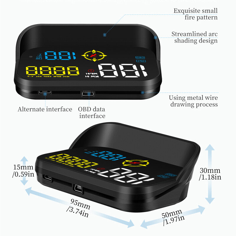 Car Digital Head Up Display GPS Speedometer OBDII Speed Temp Alarm Projector v