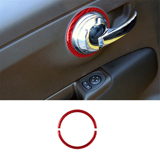 2x Red Carbon Fiber Interior Decor Door Handle Cover Trim For 2012-2015 for Fiat 500
