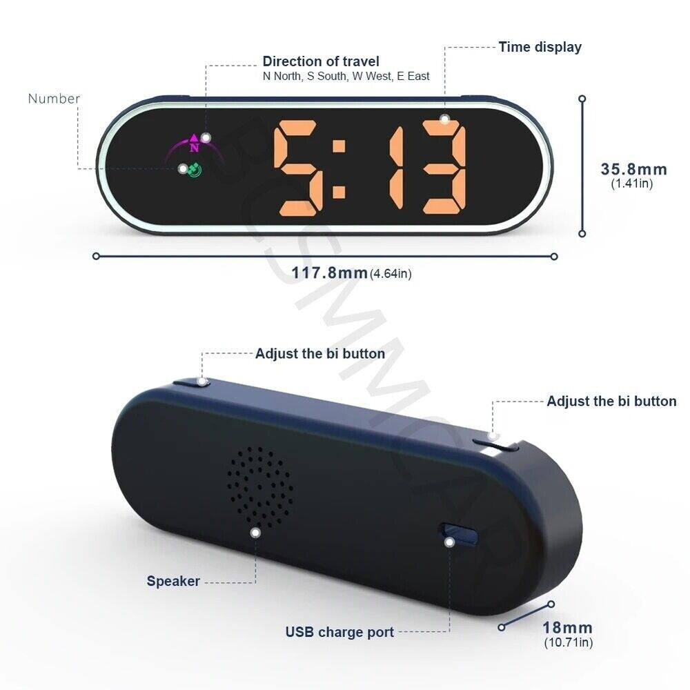 1x Car HUD Real-Time Display GPS Digital Speedometer Overspeed Alarm MPH KMH LED n