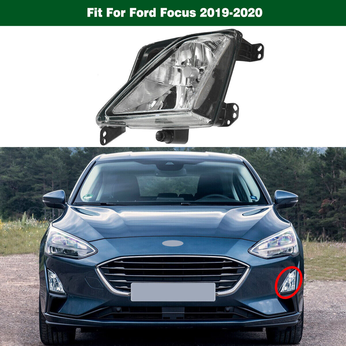 Left Clear Lens Front Bumper Fog Light Lamp W/ Bulb Fit for Ford Focus 2019-2020