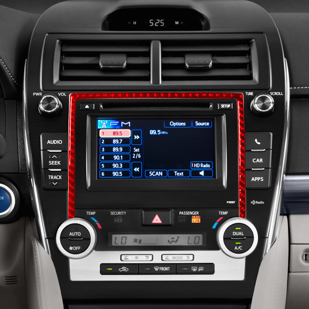 Red Carbon Fiber Central Console Radio Panel Frame Cover for Toyota for Camry 12-14