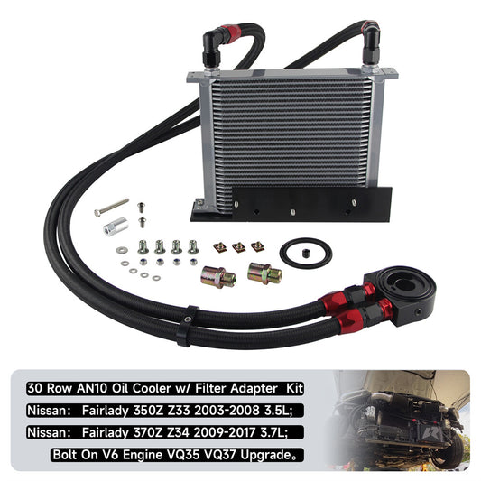 30 Row Bolt On Oil Cooler Kit for Nissan 03-08 350z Fairlady 09-17 370Z Silver