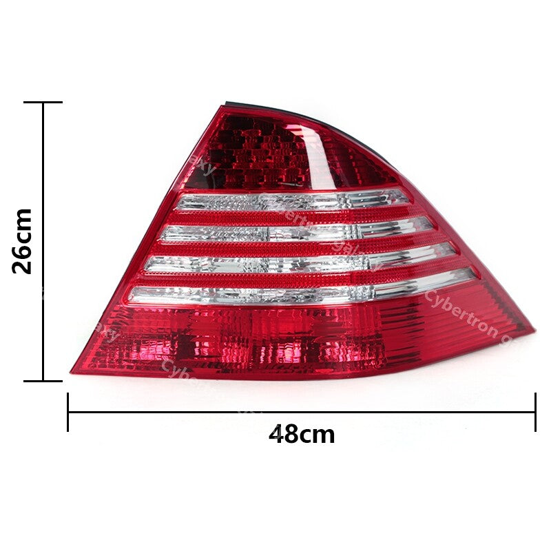 The taillights and rear brake lights are applicable to for Mercedes-Benz W220, S280, and S300 models from 2002 to 2005, on the left side.