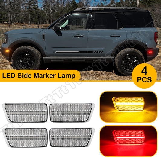 For 2021 and above for Mustang Sport Front and Rear LED Side Marker Lights Clear Lens 4pcs - v