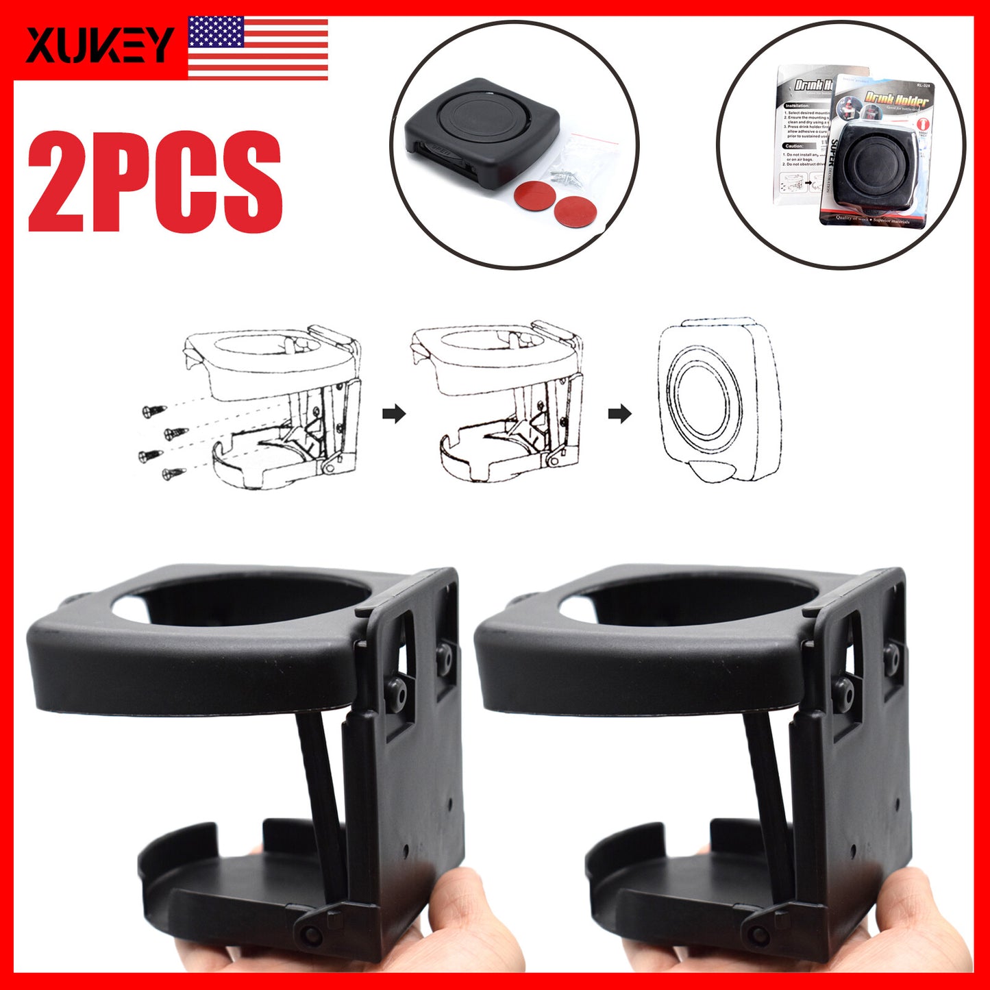 2 x Universal Car Van Folding Cup Holder Drink Holders Vehicle Boat Camper Truck Q