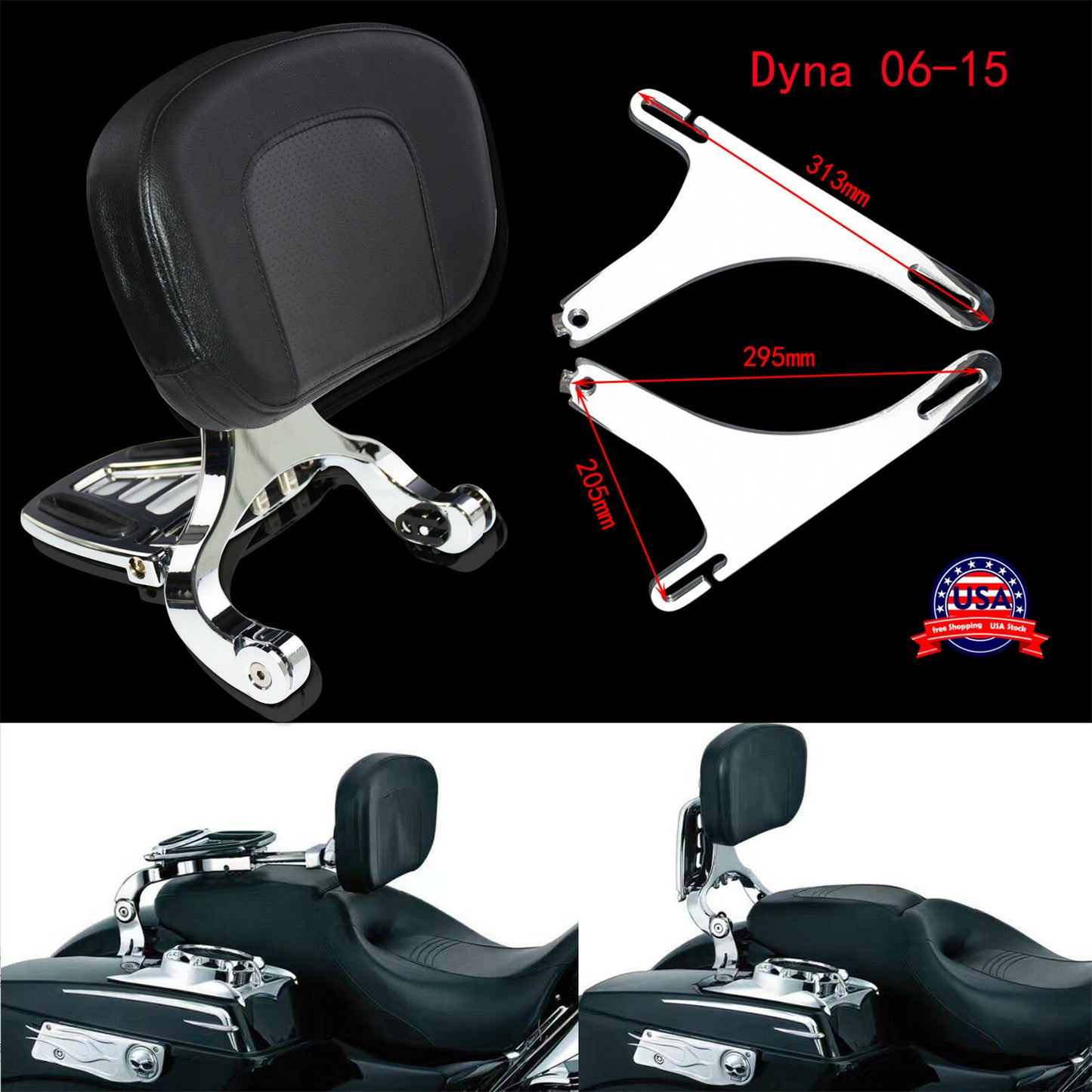 Adjustable Multi-Purpose Driver  Passenger Backrest Fit for Harley Dyna 06-17