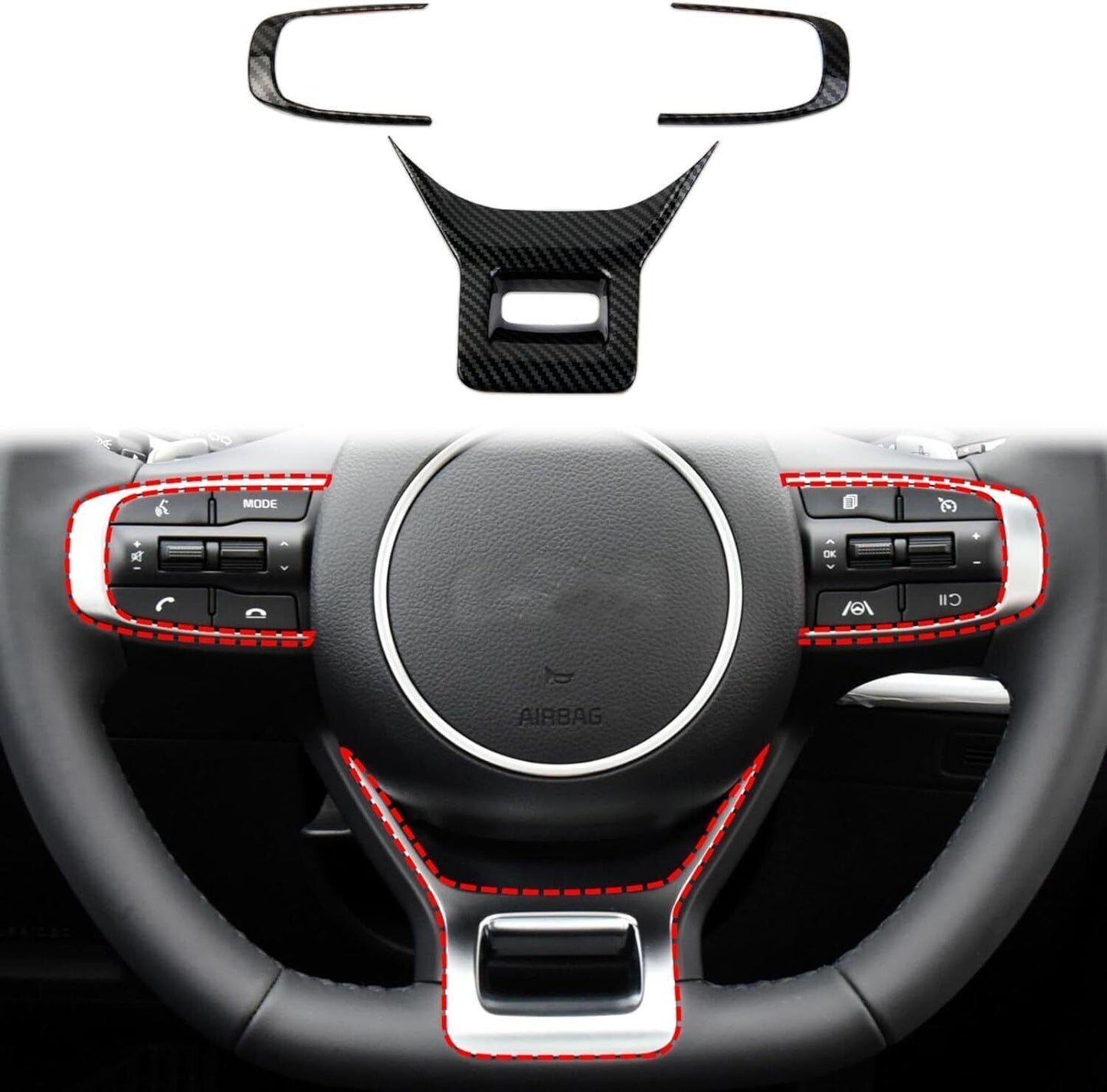 Carbon Fiber Style Interior Steering Wheel Cover Trim for Kia K5 2021-2024