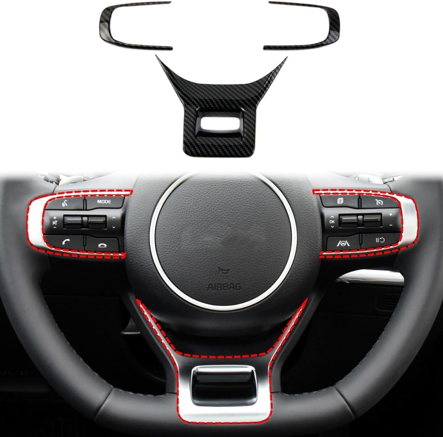 Carbon Fiber Style Interior Steering Wheel Cover Trim for Kia K5 2021-2024