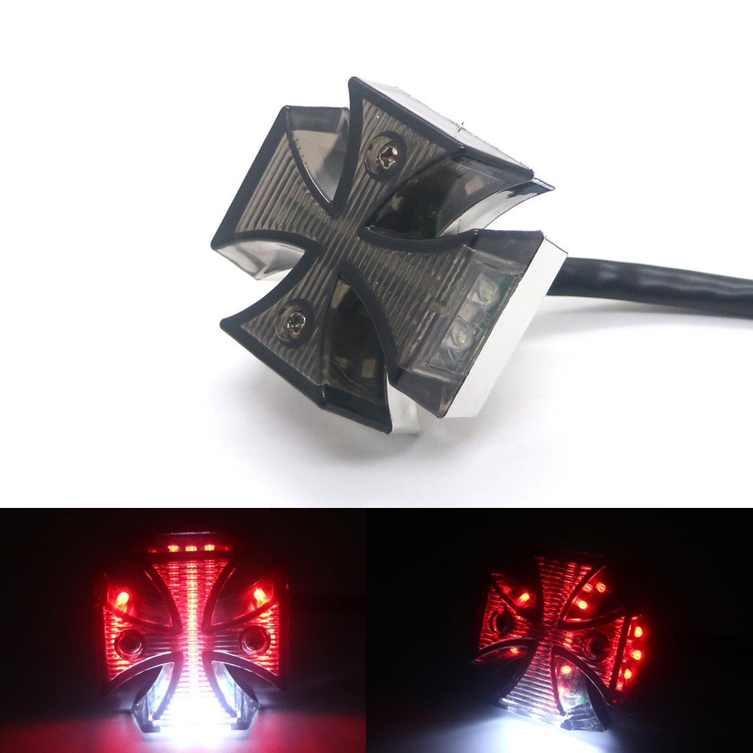 Universal Motorcycle Smoke for Mini MALTESE CROSS LED Tail Brake Rear License Light Q