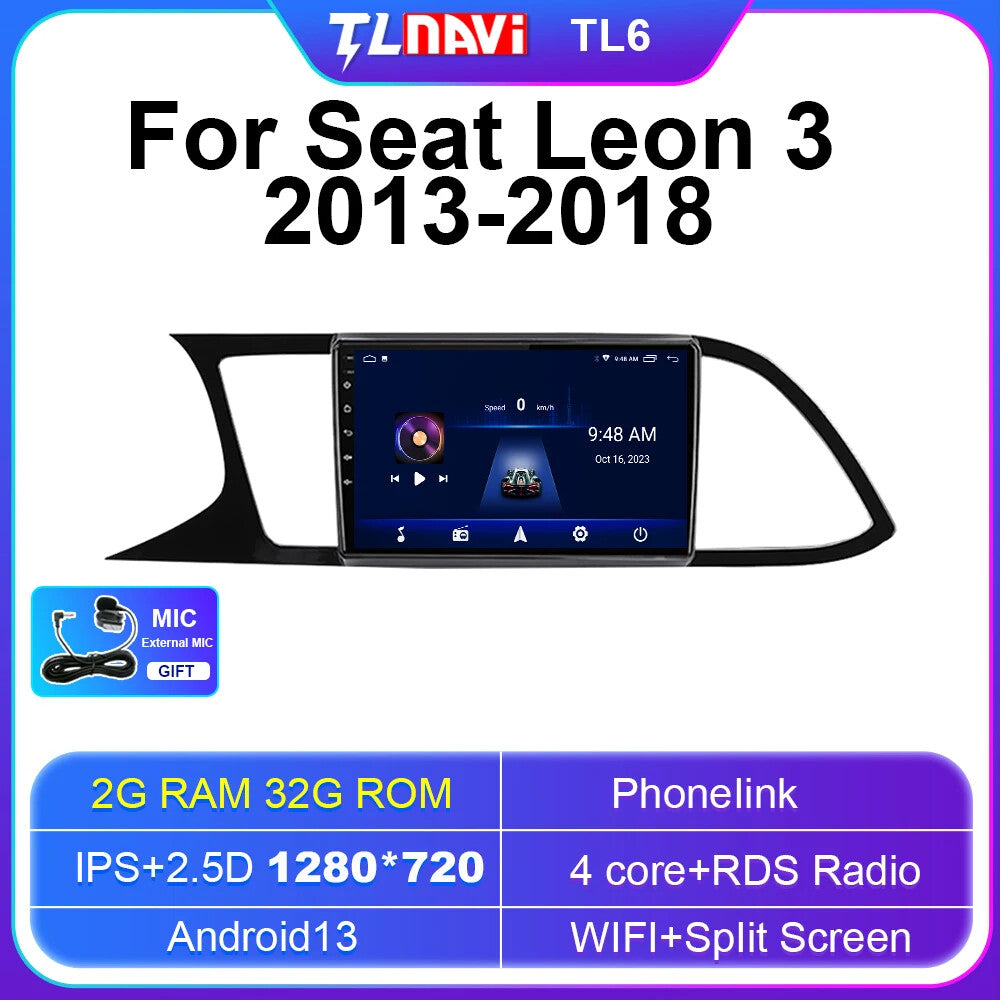 for Seat Leon MK3 DSP QLED Car Stereo Multimedia Player Radio GPS Navigation