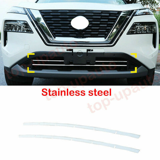 for Nissan Rogue 2021-2023 Steel Chrome Front Center Grille Grill Cover Trim 2PC