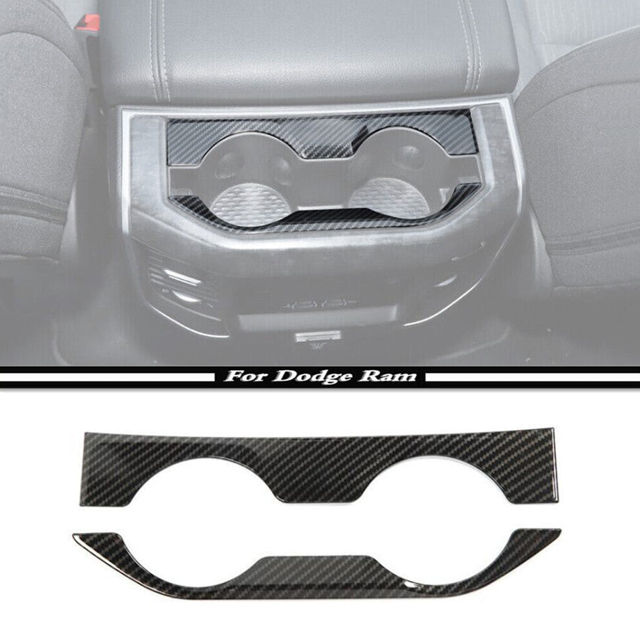 For 2019-2024 for Dodge for RAM 1500 Carbon Inner Rear Water Cup Holder Frame Trim Cover v