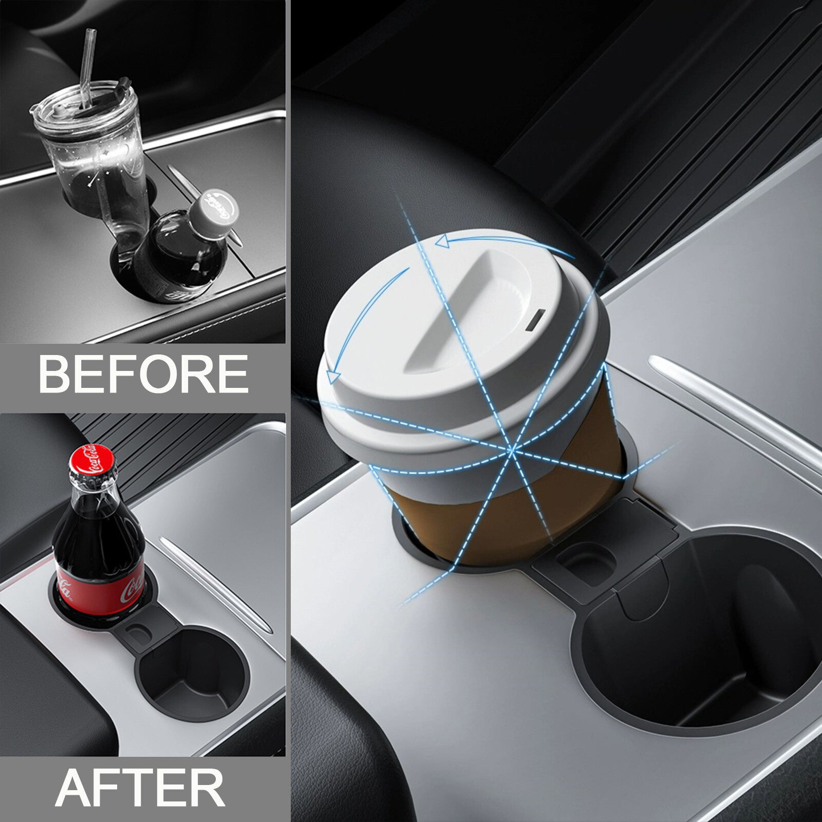 TPE Center Console Water Cup Holder Insert Storage Box Liner for Tesla Model 3/Y Q