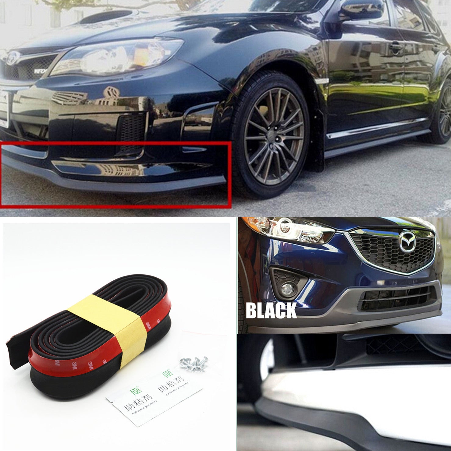 Car Front Bumper Lip Splitter Body Spoiler Skirt Valance Chin Rubber Protector