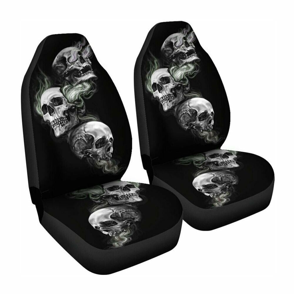 2x Car Front Bucket for Seat Cover 3D Skull Printing for Seat Cushions Polyester Fiber. n