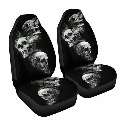2x Car Front Bucket for Seat Cover 3D Skull Printing for Seat Cushions Polyester Fiber. n