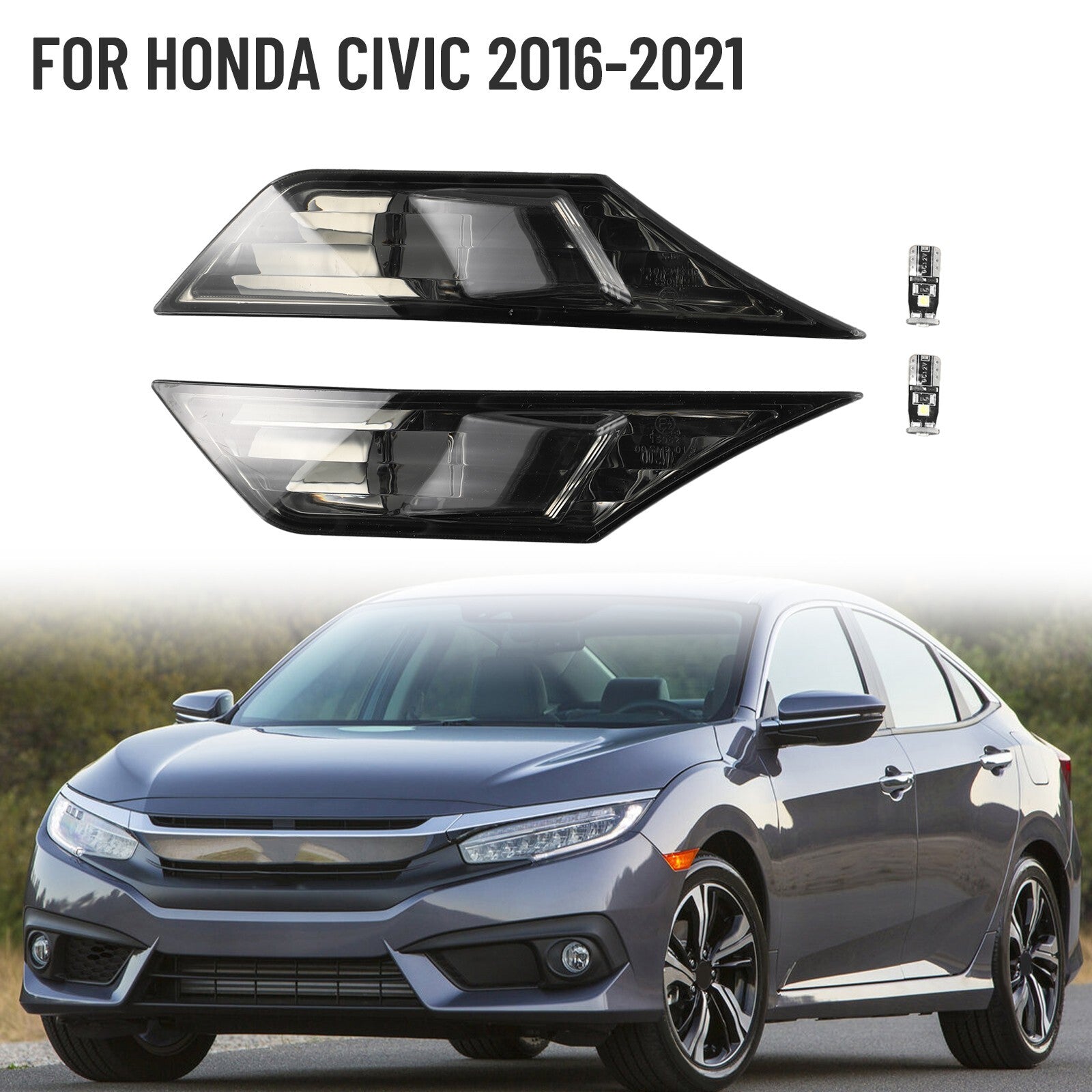 Smoked Lens LED Side Markers Turn Signal Light Lamps for Civic 2016-21 v
