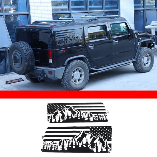 Rear side window American flag decal with mountain scene design for Hummer H2 2003-2009 (2 pieces)