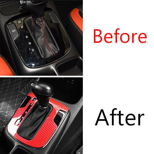 Middle Console Gear Shift Panel Cover Trim for Kia K3 2017-2018 Red Carbon Fiber