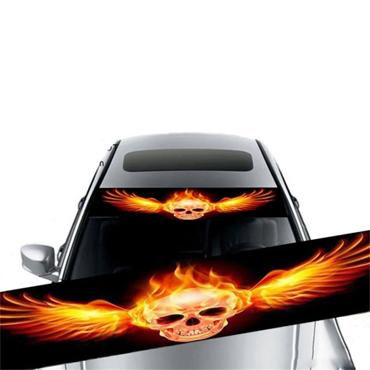 Yellow Skull Head Vinyl Decal 3D Sunshade Sticker Decor For Car Front Windshield
