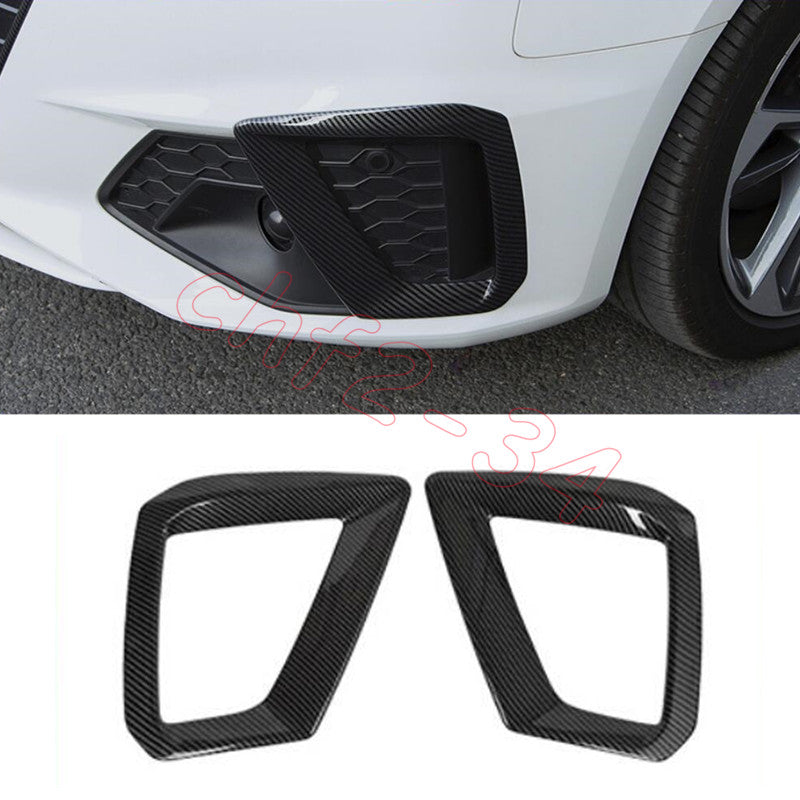 for Audi A4 S4 2020-22 ABS Carbon Fiber Front Fog Light Lamp Frame Cover Trim 2X