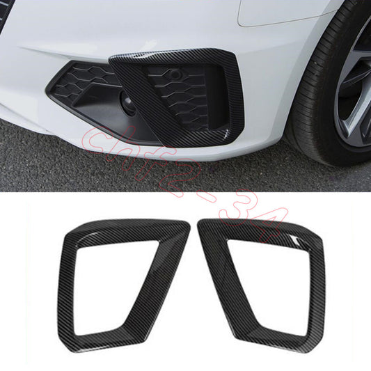 for Audi A4 S4 2020-22 ABS Carbon Fiber Front Fog Light Lamp Frame Cover Trim 2X