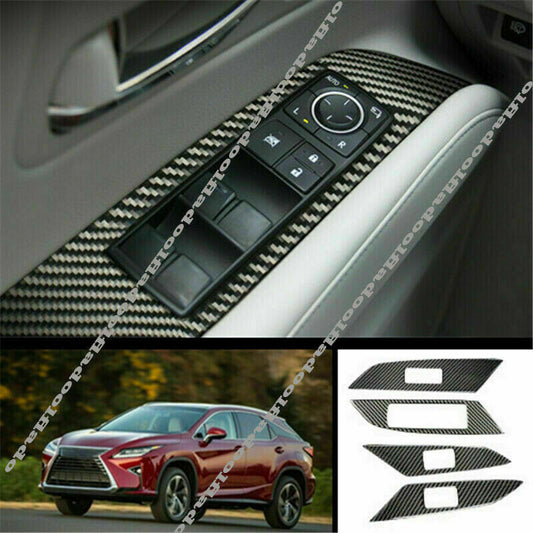 for Lexus RX270 350 450H 2009-2015 Carbon Fiber Window Lift Panel Switch Trim 4X