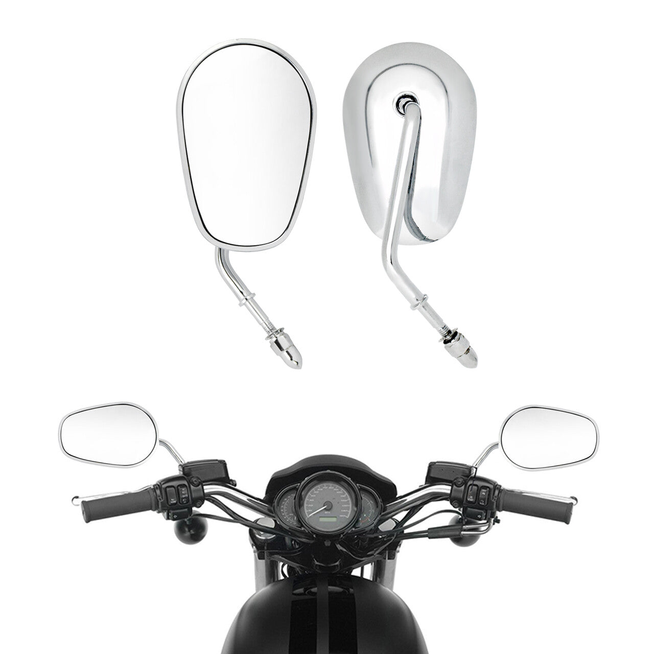 Chrome LR Rear View Mirrors For Universal for Harley 8mm Touring Road Electra Glide