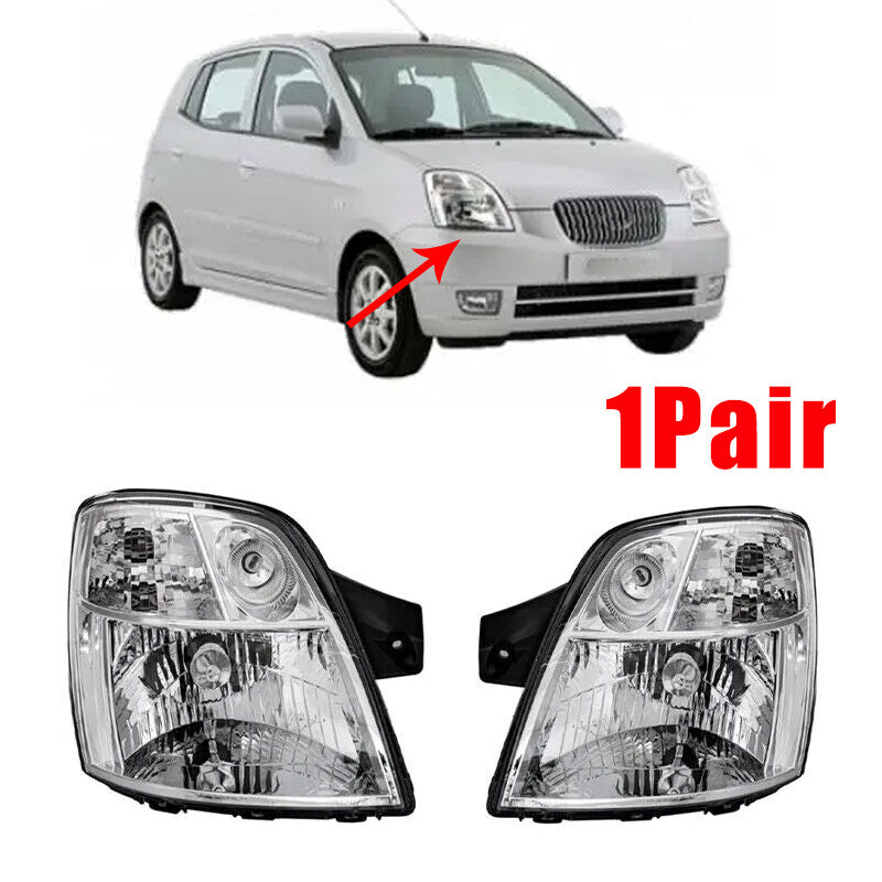 A pair of for Kia Picanto 2004-2007 headlights, driving lights (DRL), and front fog lights.
