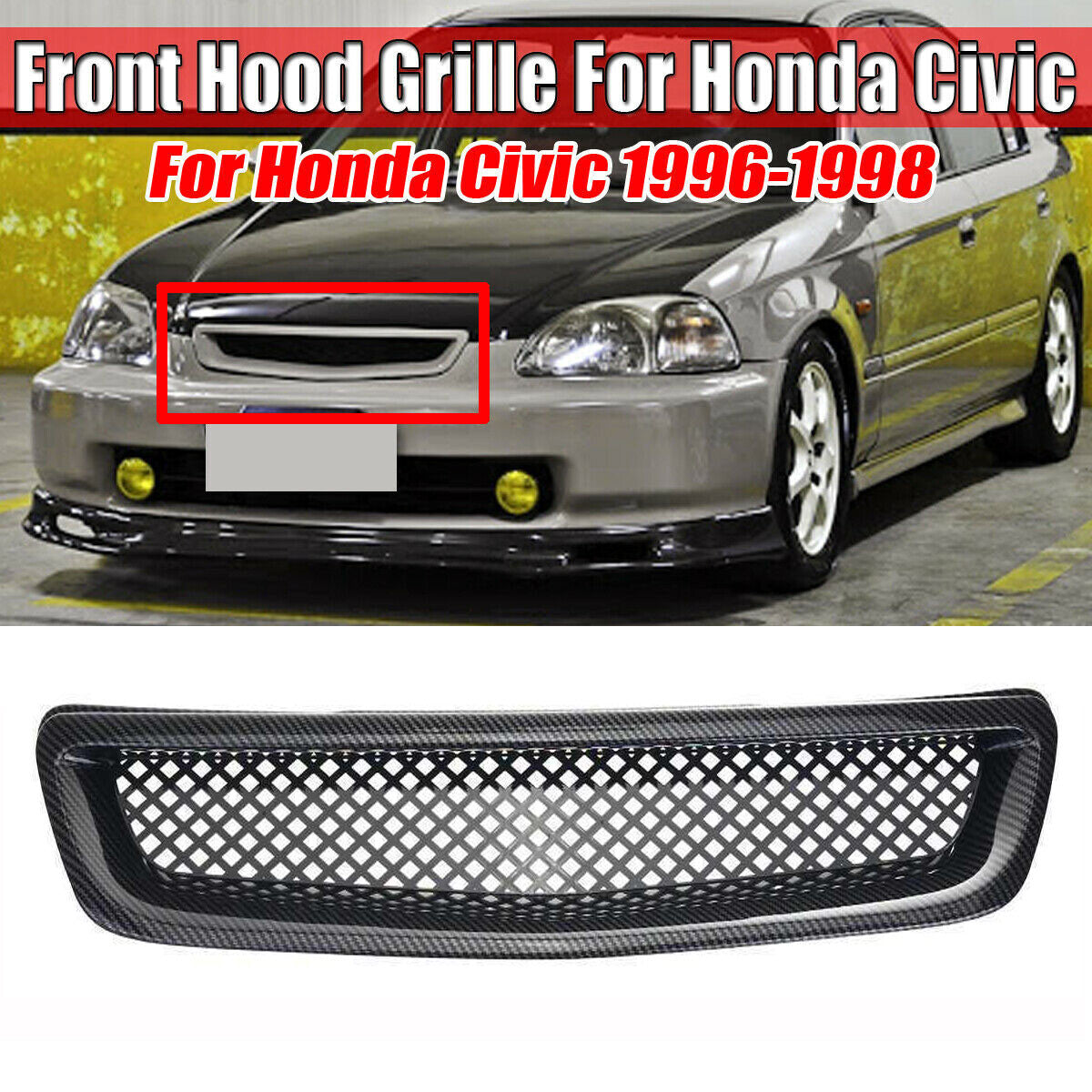 The front grille with a barbecue grille made of carbon fiber is suitable for 1996-2000 for Honda for Civic EK JDM CX DX.