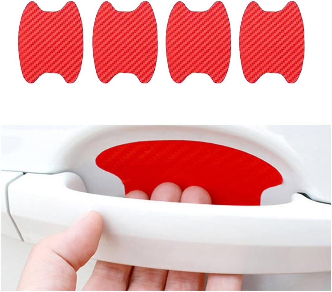 4Pcs Red Carbon Fiber Car Door Handle Anti-Scratch Protector Film Sticker