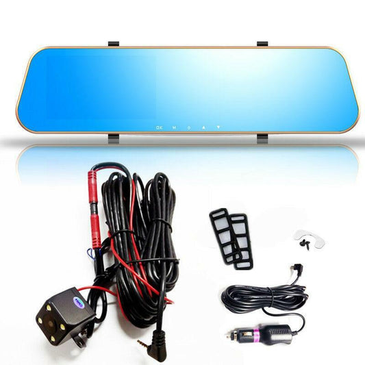 Car mirror dual-lens monitor with 4.3-inch LCD DVR rearview camera dashcam - n