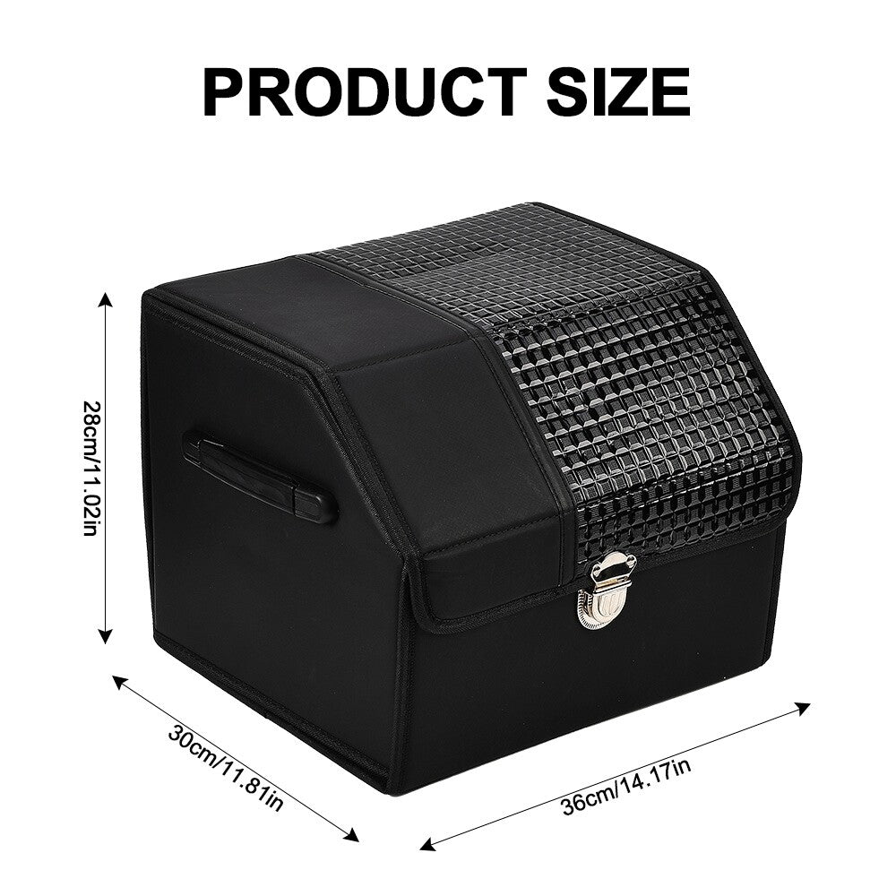 Car Trunk Organizer Luxury Foldable Car Boot Tidy Storage Box with Lid Black