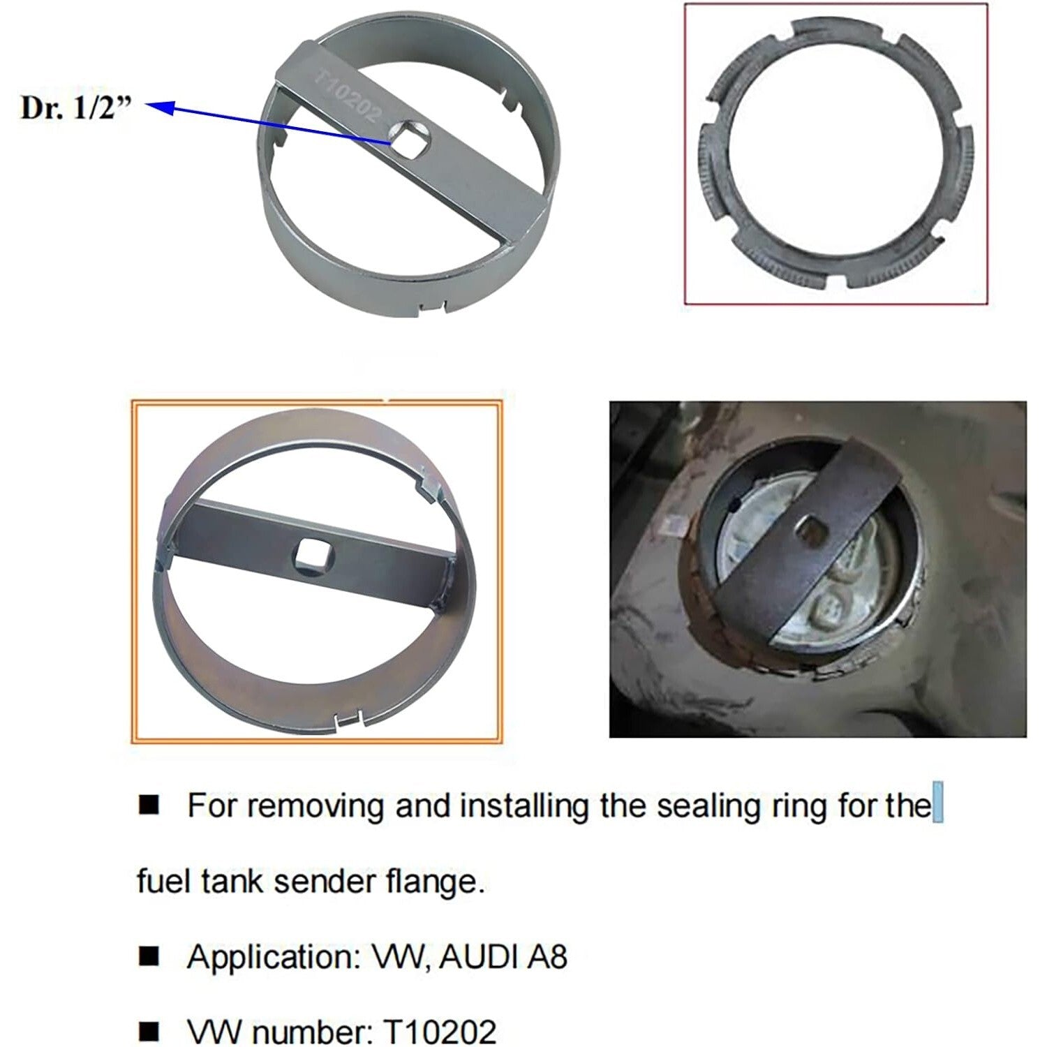 T10202 Fuel Pump Wrench for Volkswagen AUD for A8 Fuel Tank Seal Ring Removal Tool