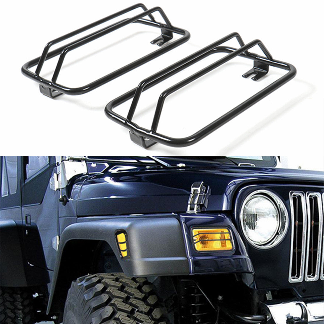 for Jeep for Wrangler TJ 1997-2006 Headlight Turn Signal Stainless Stone Guard Kit