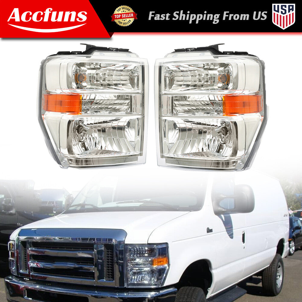 Headlights suitable for 2008-2014 E150, E250, E350, and E450 models: Left + Right halogen lights. n