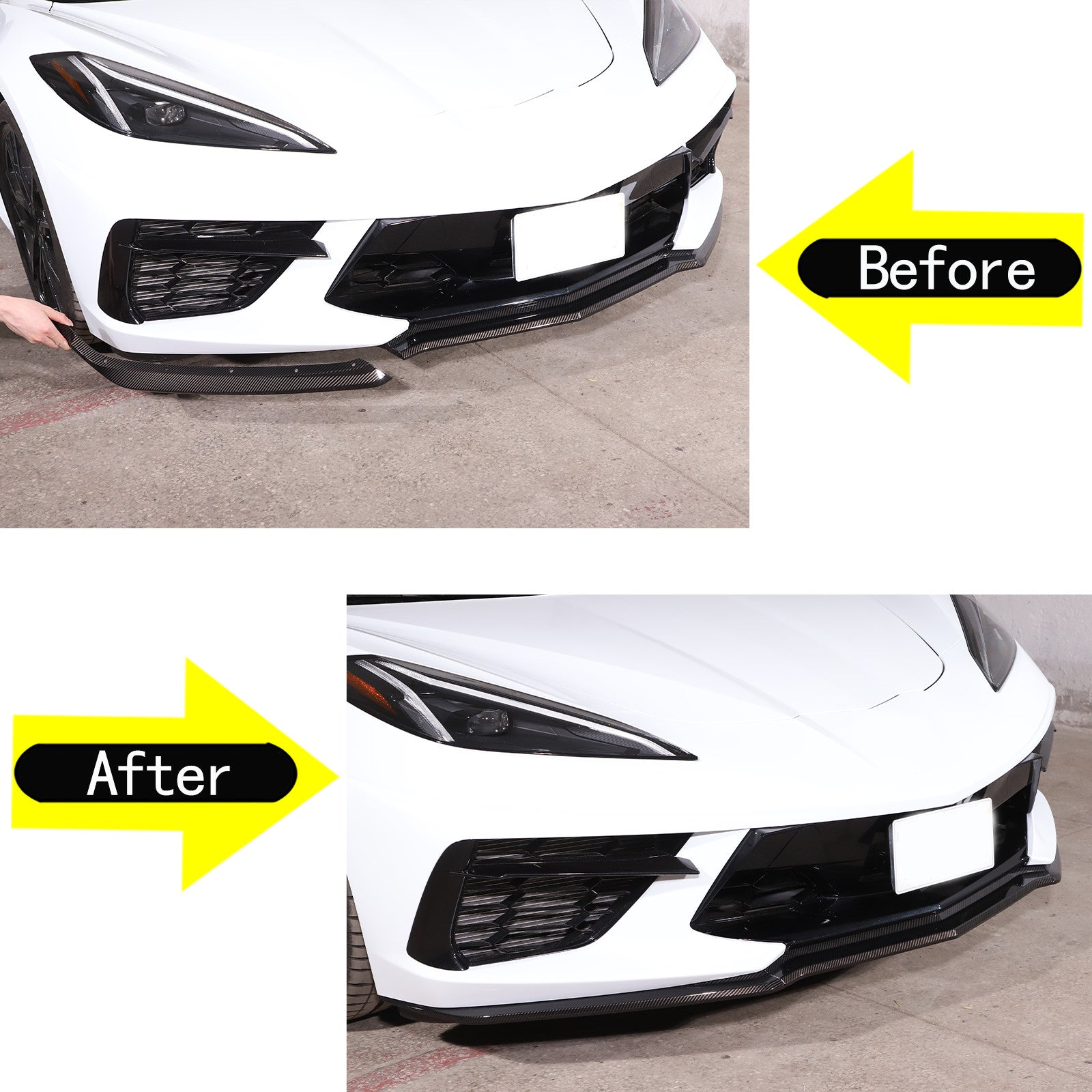 Carbon fiber exterior front bumper lip splitter kit for Chevrolet for Corvette C8 Z51 2020 - 2023