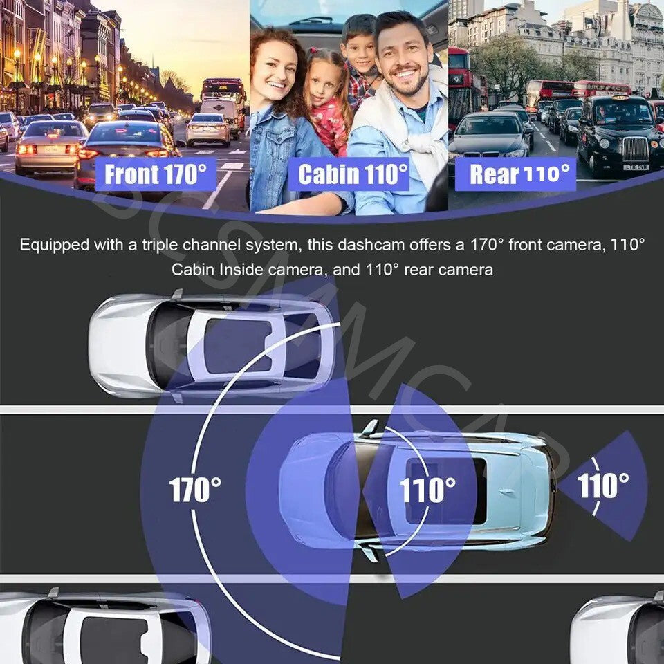 3 Channel 1080P Dash Cam WiFi Car DVR Night Vision Front Inside Rear Camera 170¡ã