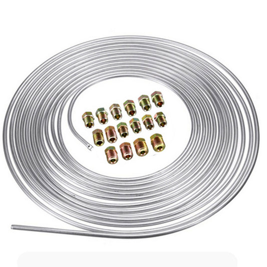 Car Brake Line Tube Kit 25Ft Coil Roll 3/16In OD Silver W/16 Fittings Flare Nuts Q