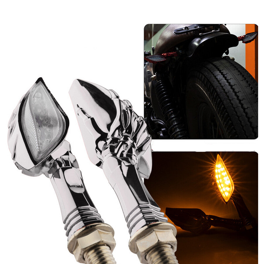 2x Chrome Skull LED Turn Signal Light for Honda VTX 1300 C R S RETRO VT 750 1100 Q