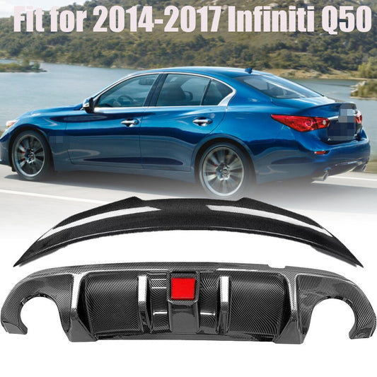 For 2014-2017 for Infiniti Q50 ABS Carbon Fiber Rear Bumper Diffuser & Rear Spoiler n