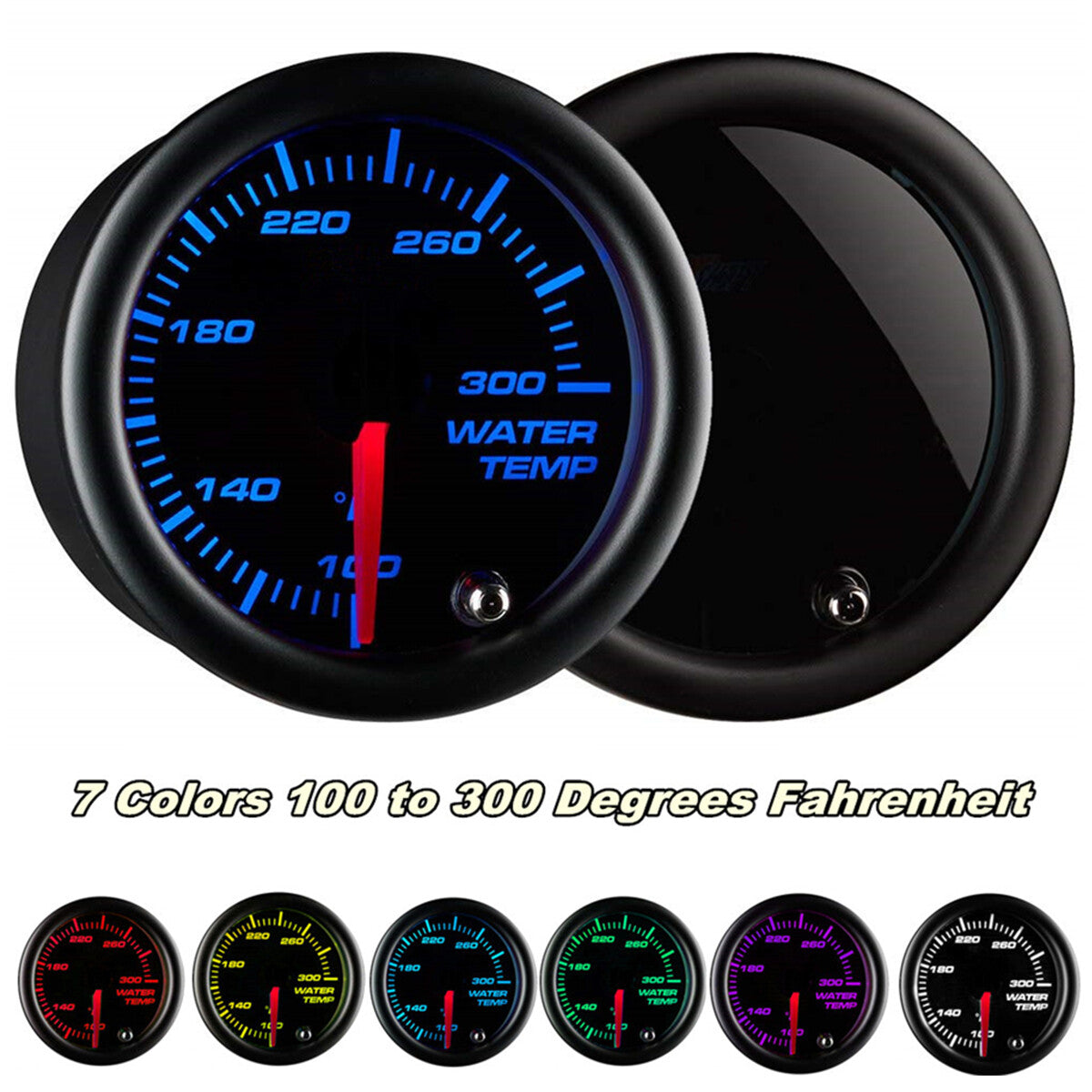 Universal Black 52mm 7 Color LED Water Coolant Temperature Temp Gauge Meter - °F Q