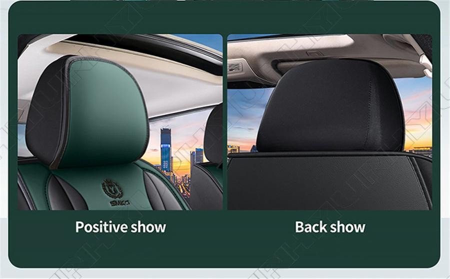 Luxury Wear Resistant Leather Car Cushion for Seat Cover Black+Green Full Surrounded