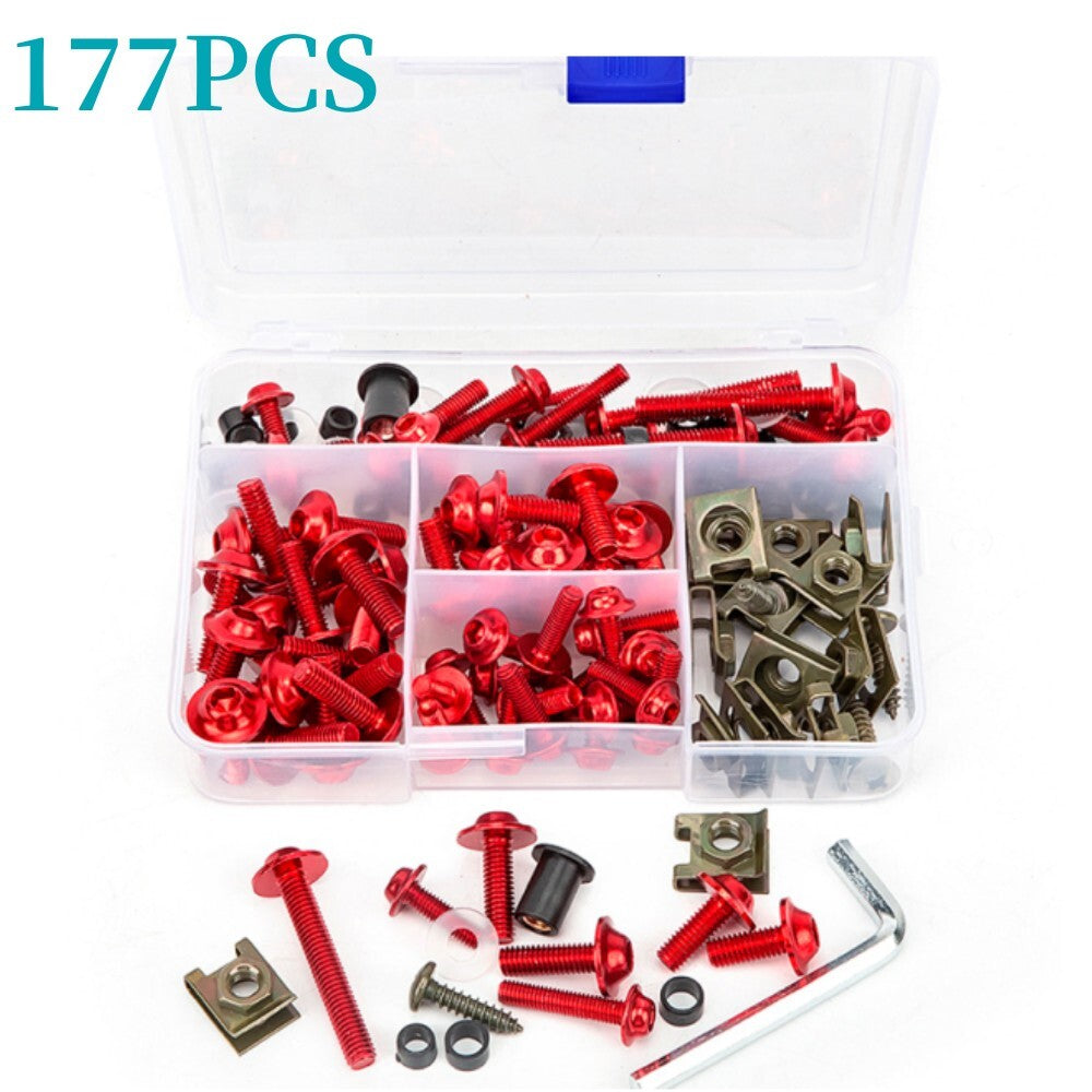 177-piece motorcycle windshield rectifier bolt kit, fastener clip screw set, aluminum - n