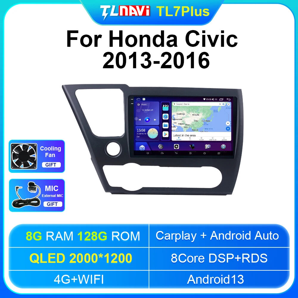 for Honda for Civic Coupe 2013-2016 LHD Car Radio Android Carplay Player Screen GPS